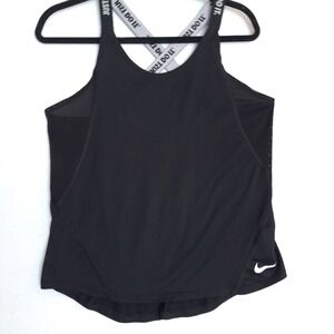 Nike Tank Top Womens Medium Black Dri Fit Mesh Crossback Athletic Training Gym
